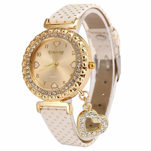 Fashion Love Heart Bracelet Watches Women Leather Crystal Quartz Wrist Watch Gold Clock Relojes Mujer Relogio Feminino Montre - watchwomen
