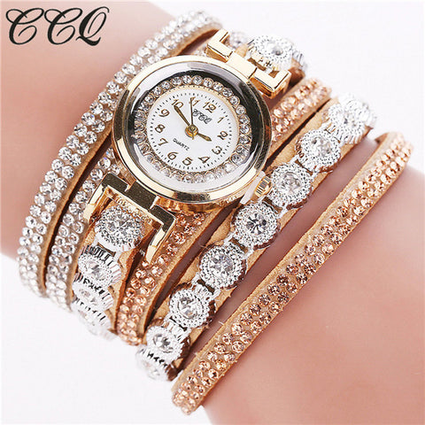CCQ Brand Fashion Luxury Rhinestone Bracelet Watch Ladies Quartz Watch Casual Women Wristwatch Relogio Feminino C43 - watchwomen