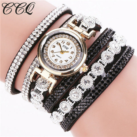 CCQ Brand Fashion Luxury Rhinestone Bracelet Watch Ladies Quartz Watch Casual Women Wristwatch Relogio Feminino C43 - watchwomen