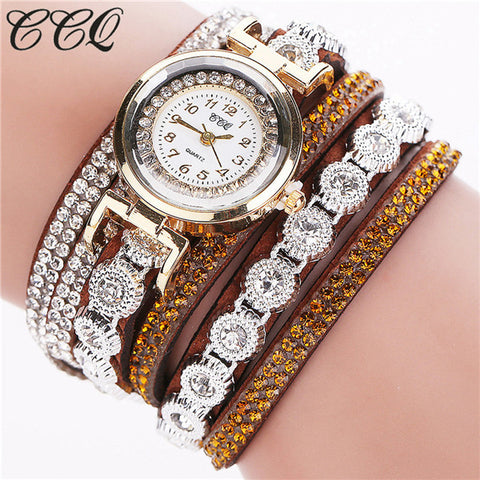 CCQ Brand Fashion Luxury Rhinestone Bracelet Watch Ladies Quartz Watch Casual Women Wristwatch Relogio Feminino C43 - watchwomen