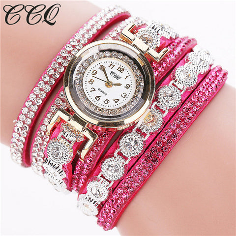 CCQ Brand Fashion Luxury Rhinestone Bracelet Watch Ladies Quartz Watch Casual Women Wristwatch Relogio Feminino C43 - watchwomen