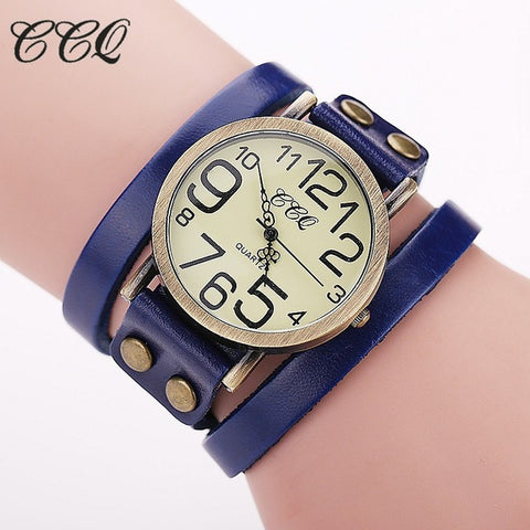 CCQ Brand Fashion Vintage Cow leather Bracelet Watches Women Wristwatch Quartz Watch Relogio Feminino 1373 - watchwomen