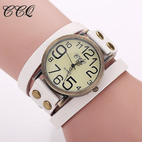 CCQ Brand Fashion Vintage Cow leather Bracelet Watches Women Wristwatch Quartz Watch Relogio Feminino 1373 - watchwomen