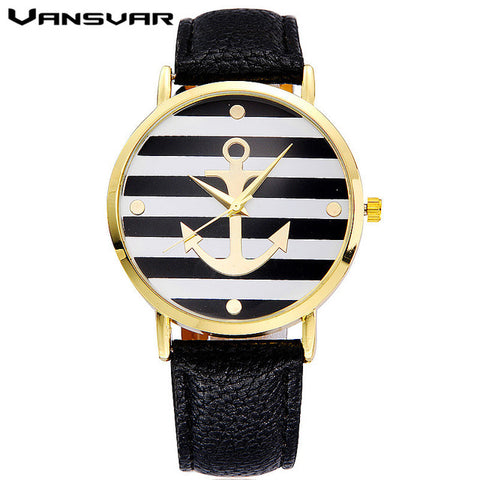 Vansvar Brand Fashion Leather strap Anchor Watches Casual Women Wristwatch Luxury Quartz Watch Relogio Feminino Gift 898 - watchwomen