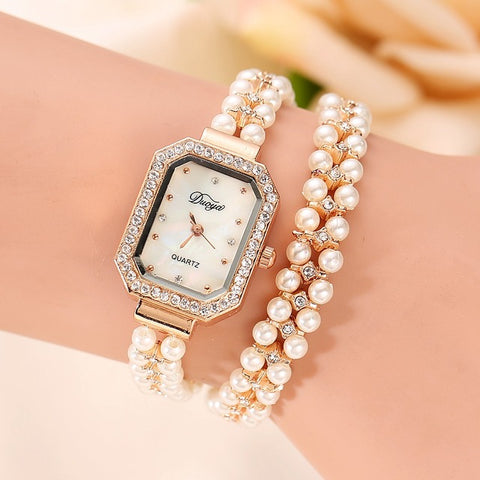 Duoya Brand Korea Luxury Brand Pearls Bracelet Watch Women Female Ladies Dress Fashion Quartz Wristwatch - watchwomen