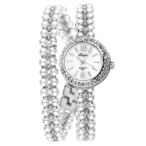 Duoya Brand Korea Luxury Brand Pearls Bracelet Watch Women Female Ladies Dress Fashion Quartz Wristwatch - watchwomen