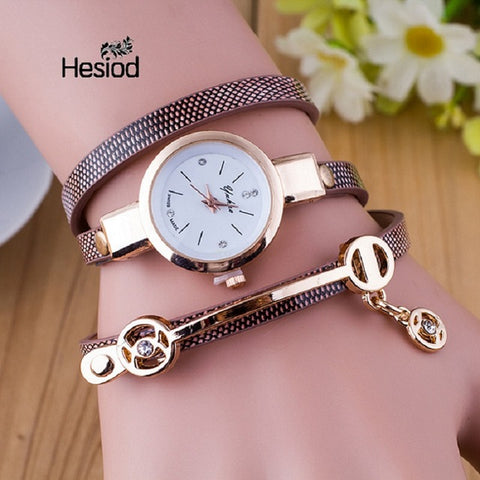 New Fashion Women Bracelet Watch Gold Quartz Gift Watch Wristwatch Women Dress Leather Casual Bracelet Watches Wholesale - watchwomen