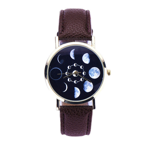Relogio Feminino 2017 Moon Phase Astronomy Watch Women Lunar Eclipse Pattern Leather Analog Quartz Wrist Watch  Casual Leather - watchwomen