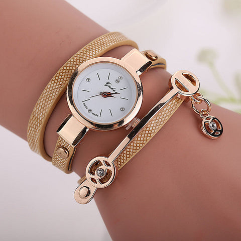MINHIN Creative Braided Rope Bracelet Watches For Women PU Leather Multi Layers Quartz Wristwatches Pretty Women Dress Watch - watchwomen