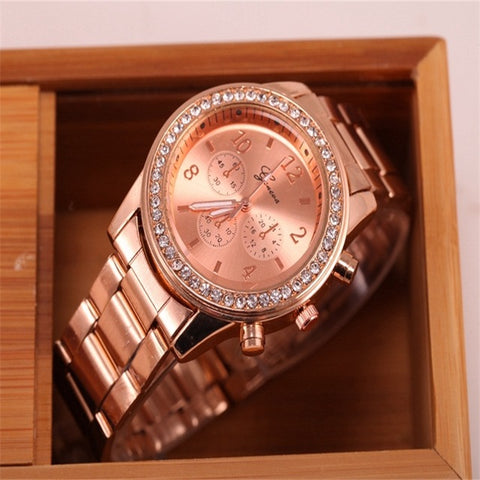 New Luxury Brand Designer Casual Watch Women Rhinestone Watches Dress Rose Gold Quartz Female Clock Montre Femme Relogio Reloj - watchwomen
