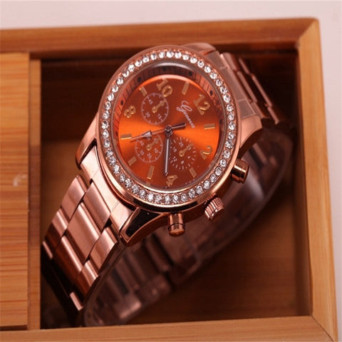 New Luxury Brand Designer Casual Watch Women Rhinestone Watches Dress Rose Gold Quartz Female Clock Montre Femme Relogio Reloj - watchwomen