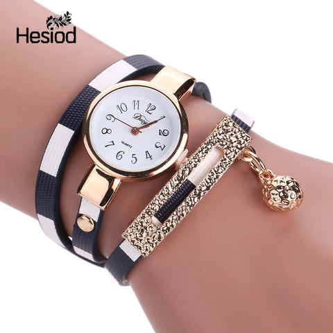 Fashion Bracelet Watch Women Small Quartz-watch Leather Quartz Watch Women Dress Wristwatch Gold Ball Pendant Charm - watchwomen