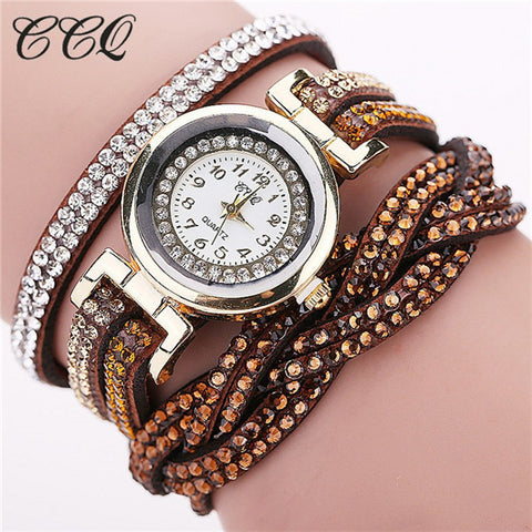 CCQ 2016 New Fashion Casual Quartz Women Rhinestone Watch Braided Leather Bracelet Watch Gift Relogio Feminino Gift 1739 - watchwomen