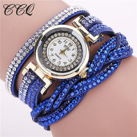 CCQ 2016 New Fashion Casual Quartz Women Rhinestone Watch Braided Leather Bracelet Watch Gift Relogio Feminino Gift 1739 - watchwomen