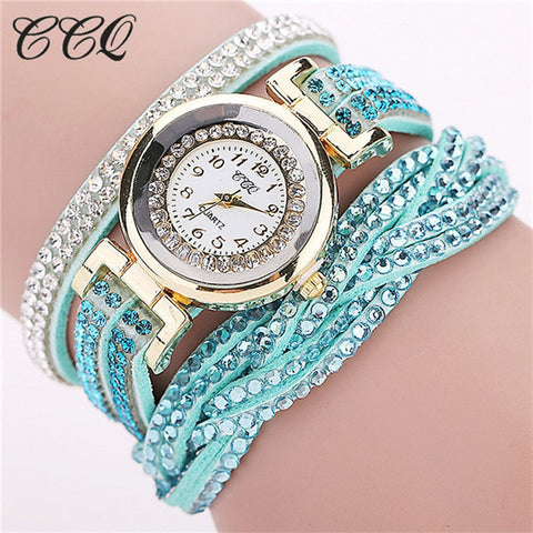 CCQ 2016 New Fashion Casual Quartz Women Rhinestone Watch Braided Leather Bracelet Watch Gift Relogio Feminino Gift 1739 - watchwomen