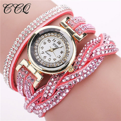 CCQ 2016 New Fashion Casual Quartz Women Rhinestone Watch Braided Leather Bracelet Watch Gift Relogio Feminino Gift 1739 - watchwomen