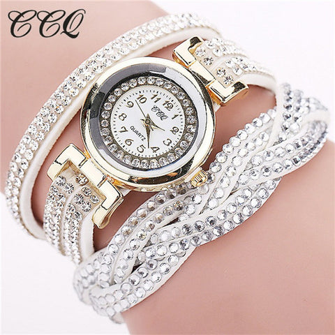 CCQ 2016 New Fashion Casual Quartz Women Rhinestone Watch Braided Leather Bracelet Watch Gift Relogio Feminino Gift 1739 - watchwomen