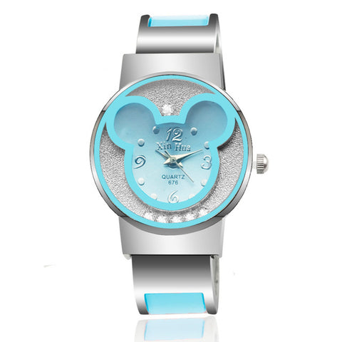 2017 Xinhua Fashion Luxury Designer Quartz Watches Women Stainless Steel Bracelet Bangle Mouse Wristwatch Female Cartoon Clock - watchwomen