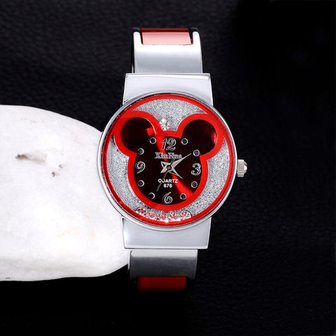 2017 Xinhua Fashion Luxury Designer Quartz Watches Women Stainless Steel Bracelet Bangle Mouse Wristwatch Female Cartoon Clock - watchwomen