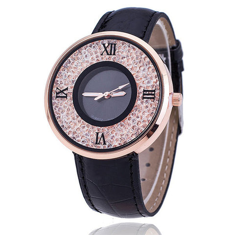 Vansvar Brand Fashion Women Rhinestone Watches Luxury Leather Women Dress Watch Casual Quartz Watches Relogio Feminino 613 - watchwomen