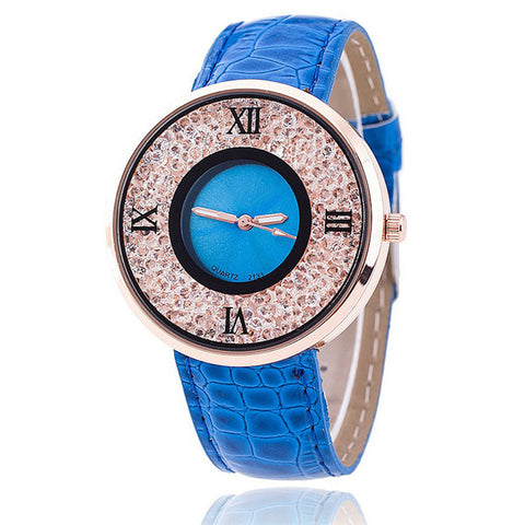 Vansvar Brand Fashion Women Rhinestone Watches Luxury Leather Women Dress Watch Casual Quartz Watches Relogio Feminino 613 - watchwomen