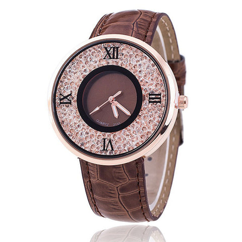 Vansvar Brand Fashion Women Rhinestone Watches Luxury Leather Women Dress Watch Casual Quartz Watches Relogio Feminino 613 - watchwomen