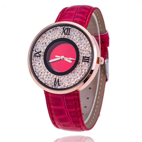 Vansvar Brand Fashion Women Rhinestone Watches Luxury Leather Women Dress Watch Casual Quartz Watches Relogio Feminino 613 - watchwomen