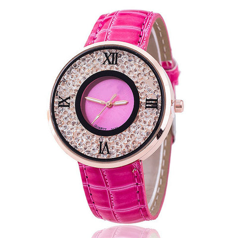 Vansvar Brand Fashion Women Rhinestone Watches Luxury Leather Women Dress Watch Casual Quartz Watches Relogio Feminino 613 - watchwomen