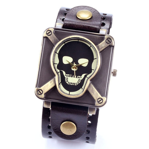 4 Color Leather Starp Band Skull Wrist Watch Men Women Gift Relogio Masculino 2017 - watchwomen