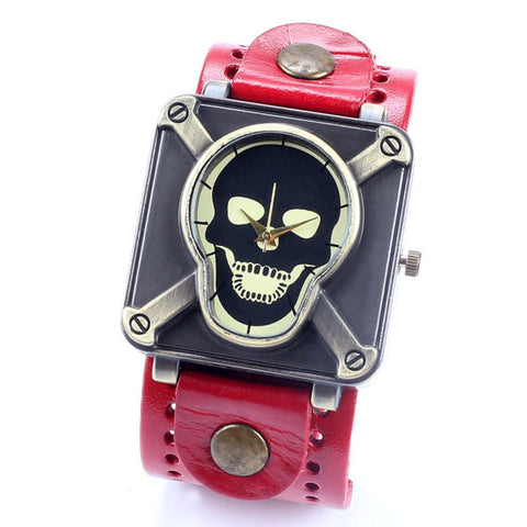 4 Color Leather Starp Band Skull Wrist Watch Men Women Gift Relogio Masculino 2017 - watchwomen