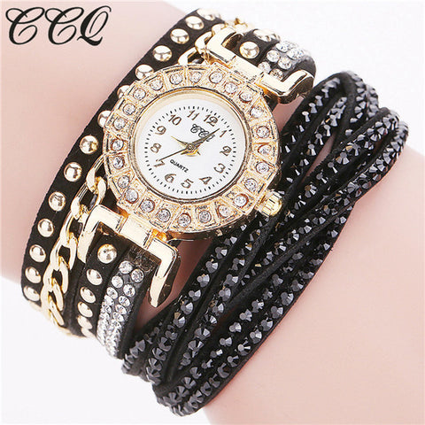 CCQ Watch Women Brand Luxury Gold Fashion Crystal Rhinestone Bracelet Women Dress Watches Ladies Quartz Wristwatches C84 - watchwomen