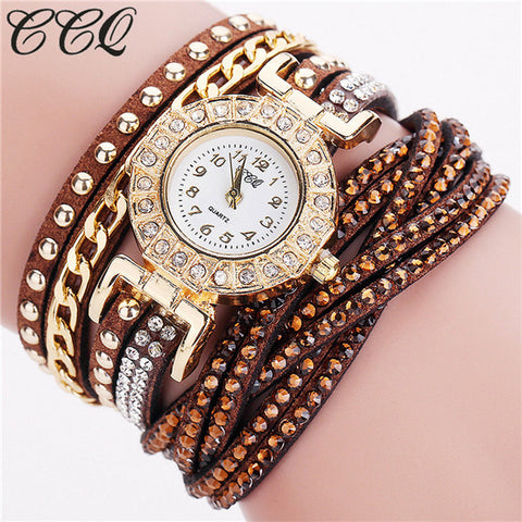 CCQ Watch Women Brand Luxury Gold Fashion Crystal Rhinestone Bracelet Women Dress Watches Ladies Quartz Wristwatches C84 - watchwomen