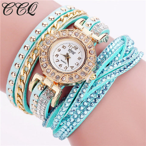 CCQ Watch Women Brand Luxury Gold Fashion Crystal Rhinestone Bracelet Women Dress Watches Ladies Quartz Wristwatches C84 - watchwomen