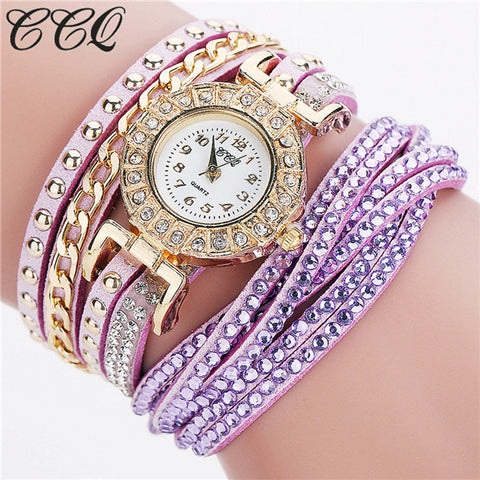 CCQ Watch Women Brand Luxury Gold Fashion Crystal Rhinestone Bracelet Women Dress Watches Ladies Quartz Wristwatches C84 - watchwomen