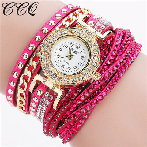 CCQ Watch Women Brand Luxury Gold Fashion Crystal Rhinestone Bracelet Women Dress Watches Ladies Quartz Wristwatches C84 - watchwomen