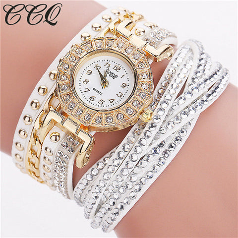 CCQ Watch Women Brand Luxury Gold Fashion Crystal Rhinestone Bracelet Women Dress Watches Ladies Quartz Wristwatches C84 - watchwomen
