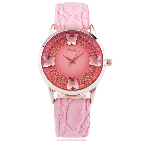High Quality Brand Luxury Elegant Women Watches Fashion Casual Full Rhinestone Butterfly Quartz Watch Leather strap Wristwatch - watchwomen