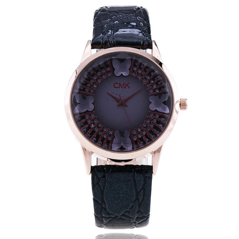 High Quality Brand Luxury Elegant Women Watches Fashion Casual Full Rhinestone Butterfly Quartz Watch Leather strap Wristwatch - watchwomen