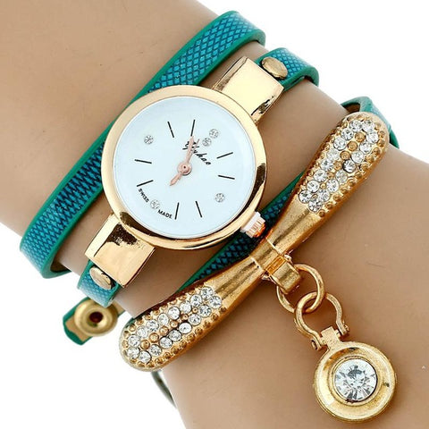 Gnova Platinum Fashion Luxury Brand New Women Rhinestone Gold Bracelet Watch Pu Leather Ladies Quartz Casual Wristwatch - watchwomen