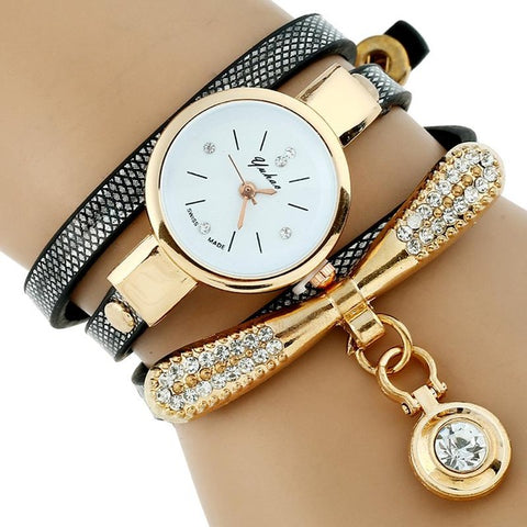 Gnova Platinum Fashion Luxury Brand New Women Rhinestone Gold Bracelet Watch Pu Leather Ladies Quartz Casual Wristwatch - watchwomen