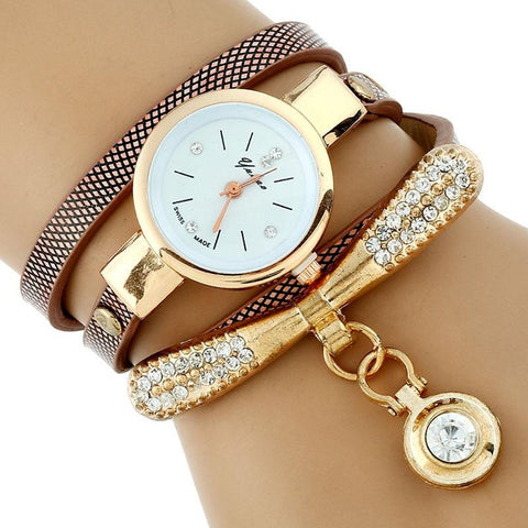 Gnova Platinum Fashion Luxury Brand New Women Rhinestone Gold Bracelet Watch Pu Leather Ladies Quartz Casual Wristwatch - watchwomen