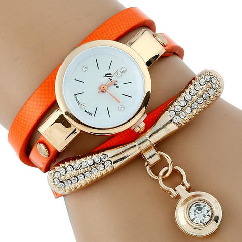 Gnova Platinum Fashion Luxury Brand New Women Rhinestone Gold Bracelet Watch Pu Leather Ladies Quartz Casual Wristwatch - watchwomen
