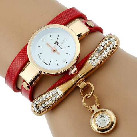 Gnova Platinum Fashion Luxury Brand New Women Rhinestone Gold Bracelet Watch Pu Leather Ladies Quartz Casual Wristwatch - watchwomen