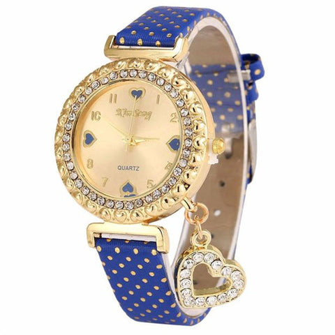 Fashion Love Heart Bracelet Watches Women Leather Crystal Quartz Wrist Watch Gold Clock Relojes Mujer Relogio Feminino Montre - watchwomen