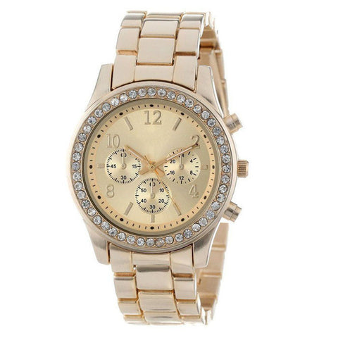 2017 Fashion Women Rose Gold Faux Chronograph Quartz Plated Classic Round Ladies Women Crystals Watch Reloje Fabulous Drop Ship - watchwomen