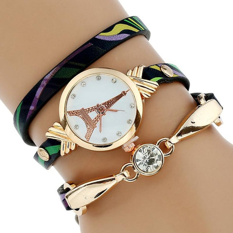 Women's Gold Watch Duoya Brand Fashion Black White Leather Bracelet Quartz WristWatch Women Ladies Dress - watchwomen