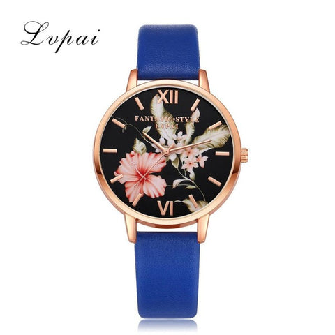 Lvpai Brand Women Bracelet Watch Fashion Rose Gold Flowers Leather Simple Women Dress Watches Luxury Business Gift Clock Watch - watchwomen