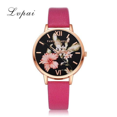 Lvpai Brand Women Bracelet Watch Fashion Rose Gold Flowers Leather Simple Women Dress Watches Luxury Business Gift Clock Watch - watchwomen