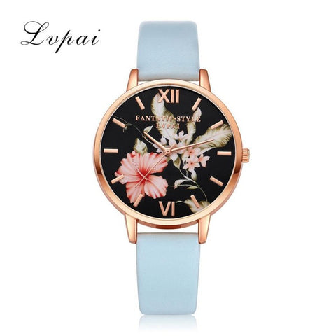 Lvpai Brand Women Bracelet Watch Fashion Rose Gold Flowers Leather Simple Women Dress Watches Luxury Business Gift Clock Watch - watchwomen