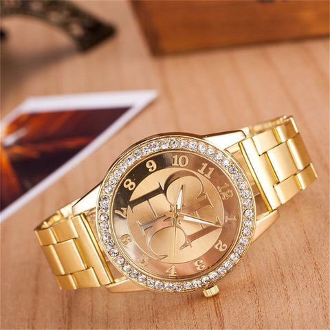 Relogio Feminino 2017 New Brand Famous Gold Crystal Casual Quartz Watch Women Rhinestone Stainless Steel Dress Watches Clock Hot - watchwomen